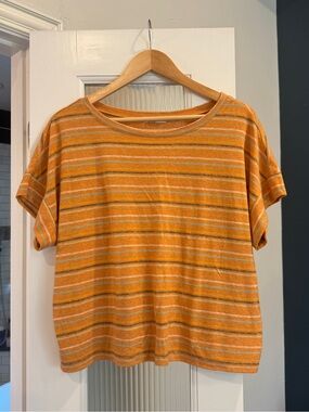 Prana Short Sleeve Striped Linen Blend Top Size S